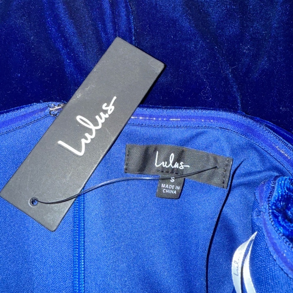 Lulus Royal Blue Velvet Strapless Ruched Mini Dress Small Luxe Glam - Picture 5 of 6